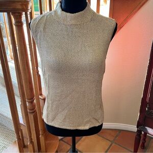 St. John Gold Sparkly Metallic Tank Top Ribbed Mock Neck Size S